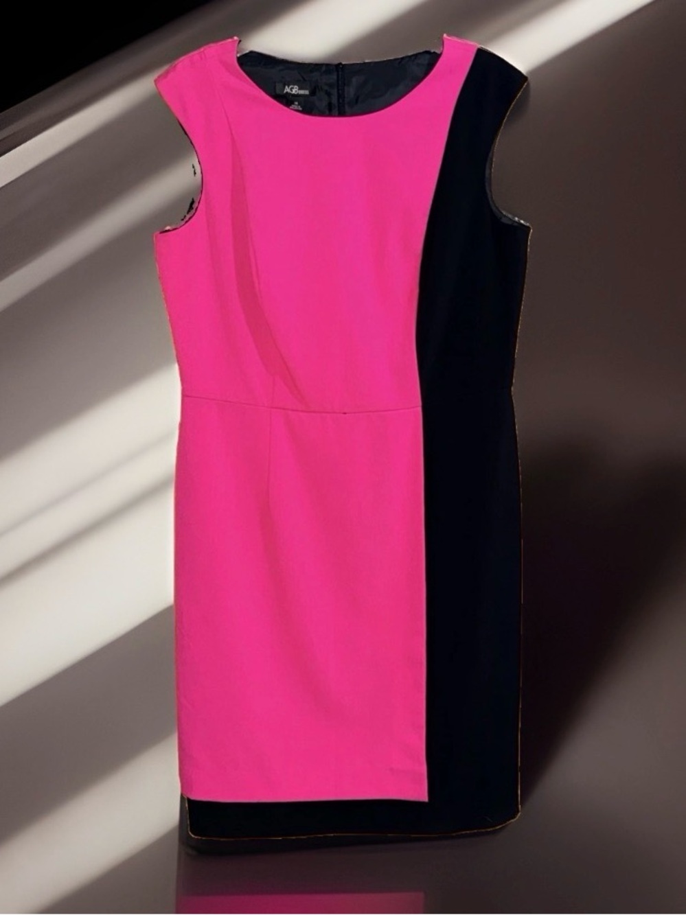 AGB Hot Pink & Black Colorblock Faux Wrap Sheath Dress-No Belt-14-EC